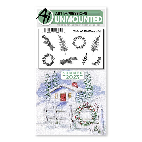 Art Impressions - Watercolor Collection - Clings - Repositionable Unmounted Rubber Stamps - Mini Wreath