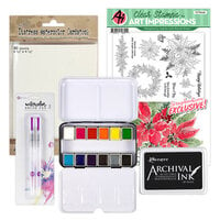 Art Impressions - Clear Photopolymer Stamps - Watercolor Poinsettia Watercoloring Bundle One