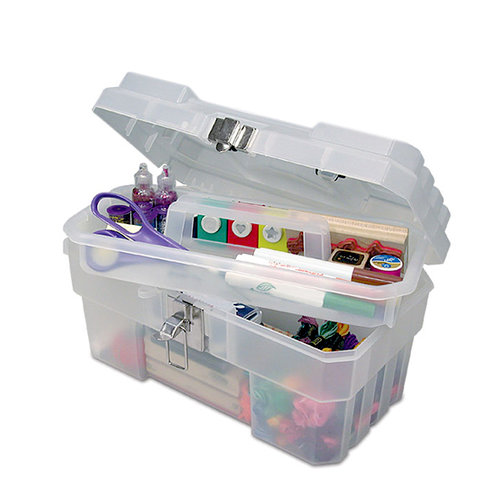 Craft Design - Art Supply Box - 14 Inches - Clear with Purple Handle