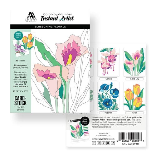 Altenew - Color-by-Number - Blossoming Florals - 12 Sheets
