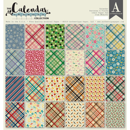 Authentique Paper - Calendar Collection - 12 x 12 Paper Pad - Patterns and Plaids Pad