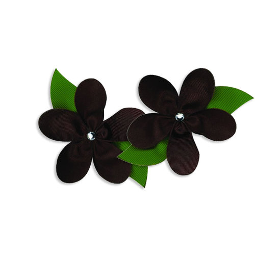 Bazzill Basics - Garden Basics Collection - Fabric Flowers with Jewel Centers - 2.5 Inch Grosgrain - Brown