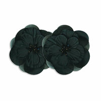 Bazzill Basics - Garden Basics Collection - Fabric Flowers with Beaded Centers - 3 Inch Organza - Black, CLEARANCE