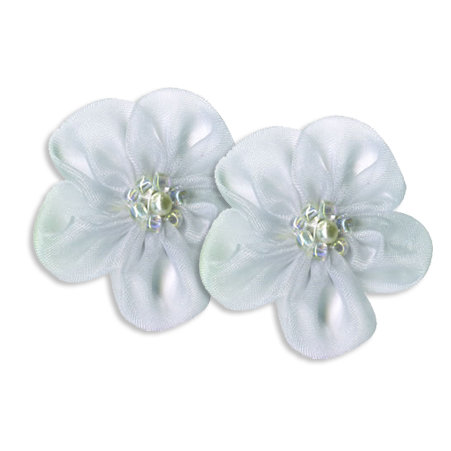 Bazzill Basics - Garden Basics Collection - Fabric Flowers with Beaded Centers - 2 Inch Netting - Bazzill White, CLEARANCE