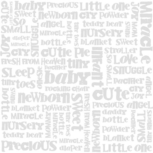 Bazzill - 12 x 12 Glazed Cardstock - Baby Words - Lily White