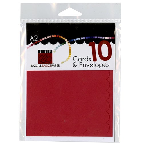 Bazzill - Cards and Envelopes - 10 Pack - A2 Scallop - Cherry Splash
