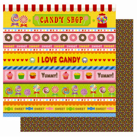 Best Creation Inc - Candy Shop Collection - 12 x 12 Double Sided Glitter Paper - Candy Shop Stripes