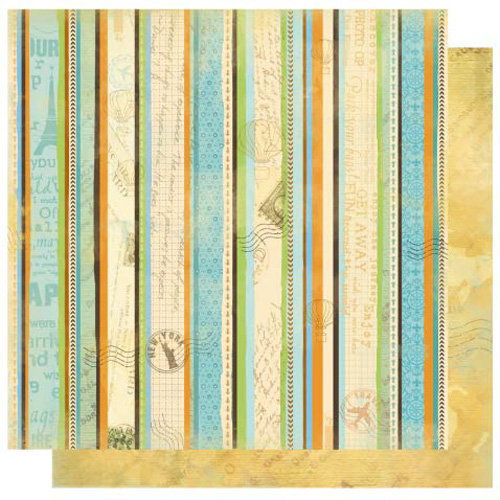 Best Creation Inc - Travel Forever Collection - 12 x 12 Double Sided Glitter Paper - Travel Stripe