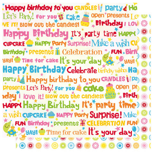Best Creation Inc - Let's Party! Collection - 12 x 12 Double Sided Glitter Paper - Birthday Words