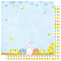 Best Creation Inc - Bunny Love Collection - Easter - 12 x 12 Double Sided Glitter Paper - Hunting For Eggs