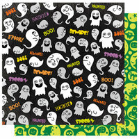 Best Creation Inc - Happy Haunting Collection - Halloween - 12 x 12 Double Sided Glitter Paper - Gim Grinning Ghosts