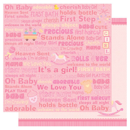 Best Creation Inc - Sweet Baby Collection - 12 x 12 Double Sided Glitter Paper - Baby Girl Words