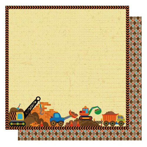 Best Creation Inc - Under Construction Collection - 12 x 12 Double Sided Glittered Paper - Dig Dig