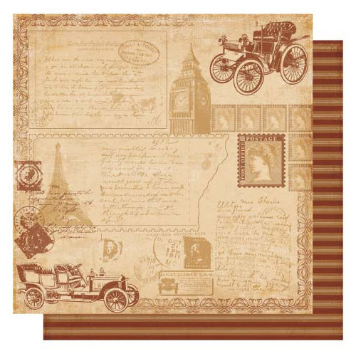 Best Creation Inc - Vintage Travel Collection - 12 x 12 Double Sided Glittered Paper - Vacation Memories