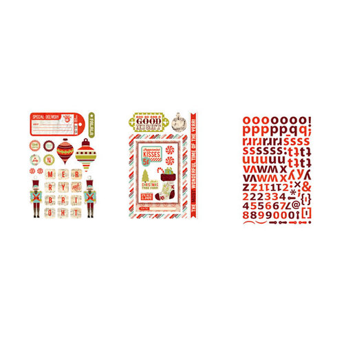BasicGrey - Aspen Frost Collection - Christmas - Adhesive Chipboard - Shapes and Alphabets