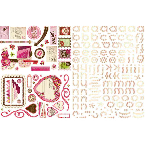 BasicGrey - Kissing Booth Collection - Glitter Adhesive Chipboard - Shapes and Alphabets