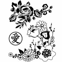Hero Arts - BasicGrey - Konnichiwa Collection - Repositionable Rubber Stamps - Floral Blossoms