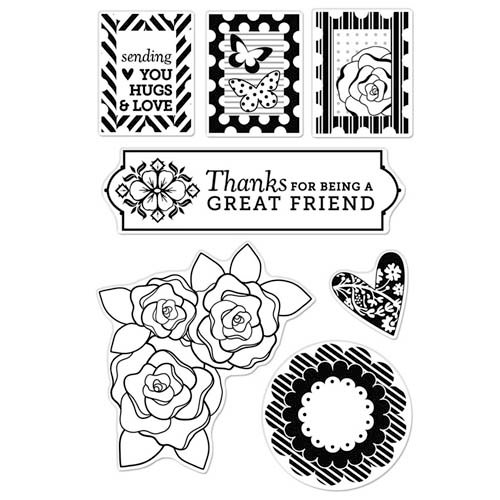 Hero Arts - BasicGrey - Plumeria Collection - Poly Clear - Clear Acrylic Stamps - Pattern Hearts and Flowers