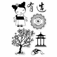 Hero Arts - BasicGrey - Konnichiwa Collection - Poly Clear - Clear Acrylic Stamps - Japanese Garden