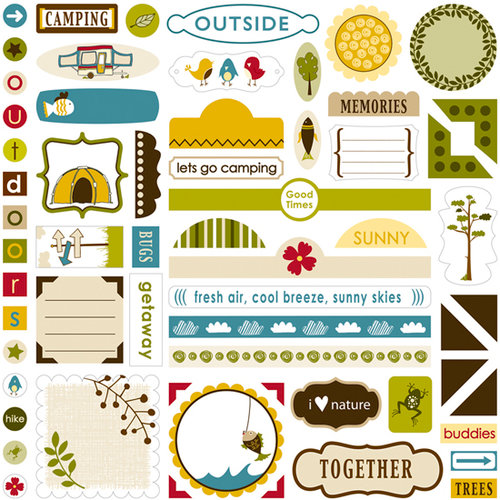 Bella Blvd - Camped Out Collection - 12 x 12 Cardstock Stickers - Label Additions, BRAND NEW