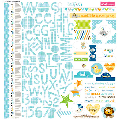 Bella Blvd - Cute Baby Boy Collection - 12 x 12 Cardstock Stickers - Treasures and Text