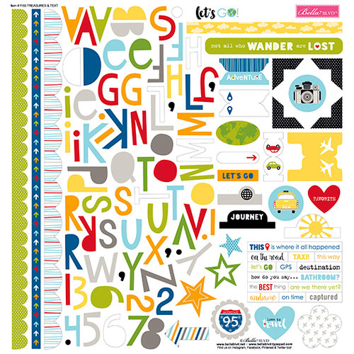 Bella Blvd - Lets Go Collection - 12 x 12 Cardstock Stickers - Treasures and Text