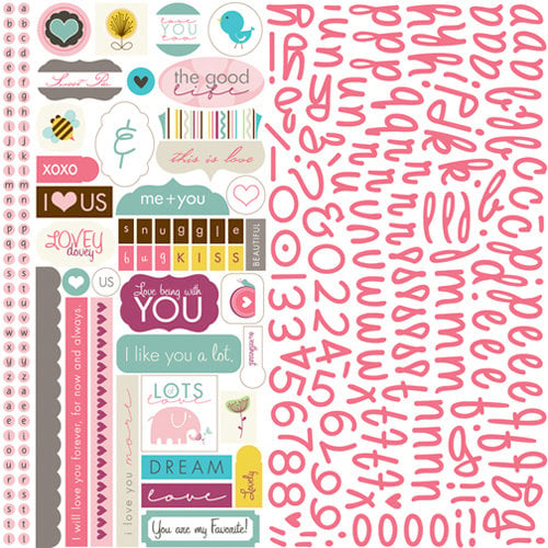 Bella Blvd - Lovey Dovey Collection - 12 x 12 Cardstock Stickers - Alphabet and Bits