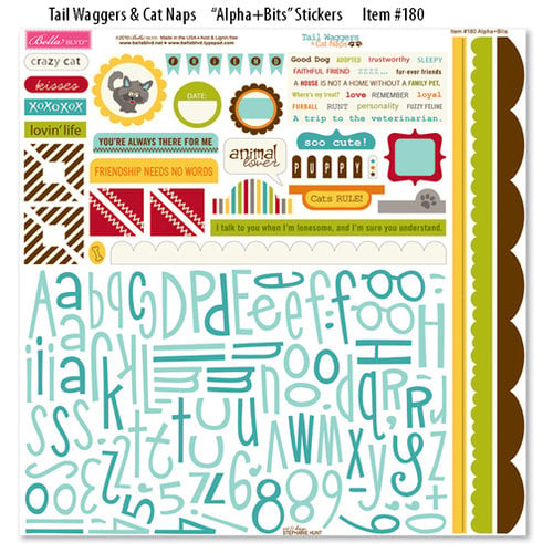 Bella Blvd - Tail Waggers and Cat Naps Collection - 12 x 12 Cardstock Stickers - Alphabet and Bits