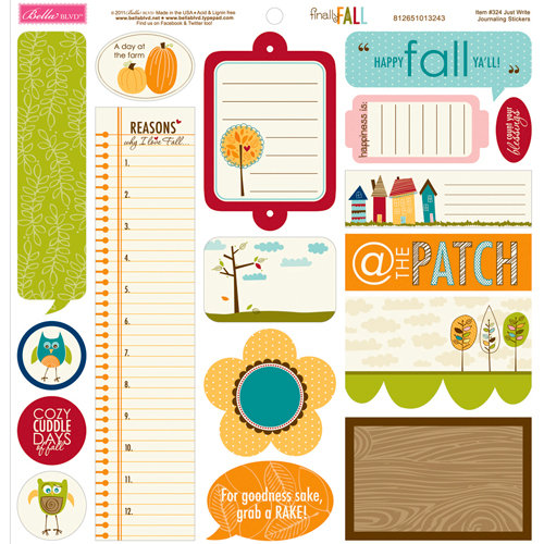 Bella Blvd - Finally Fall Collection - 12 x 12 Cardstock Stickers - Just Write