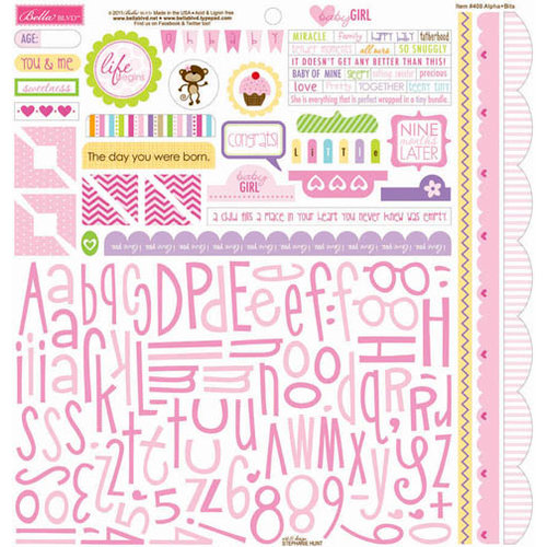 Bella Blvd - Baby Girl Collection - 12 x 12 Cardstock Stickers - Alphabet and Bits