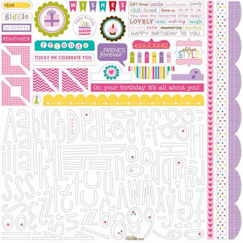 Bella Blvd - Birthday Girl Collection - 12 x 12 Cardstock Stickers - Alphabet and Bits