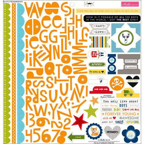 Bella Blvd - Max Collection - 12 x 12 Cardstock Stickers - Treasures and Text