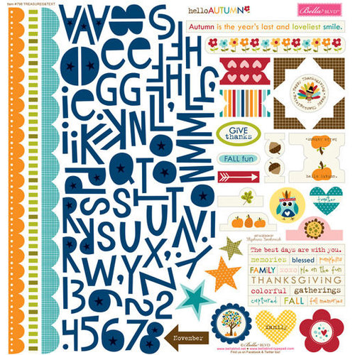 Bella Blvd - Hello Autumn Collection - 12 x 12 Cardstock Stickers - Treasures and Text