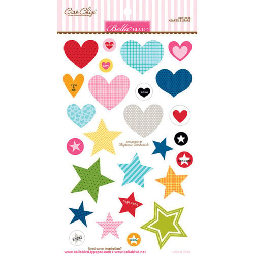 Bella Blvd - Color Chaos Collection - Ciao Chip - Self Adhesive Chipboard - Hearts and Stars