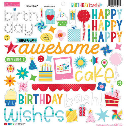 Bella Blvd - Birthday Bash Collection - Chipboard Stickers - Ciao Icons