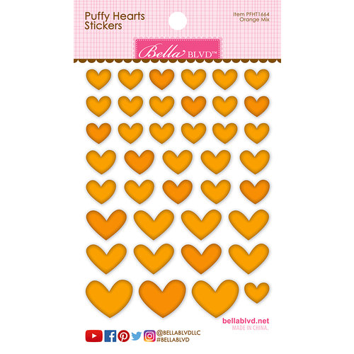 Bella Blvd - Puffy Stickers - Hearts - Orange Mix
