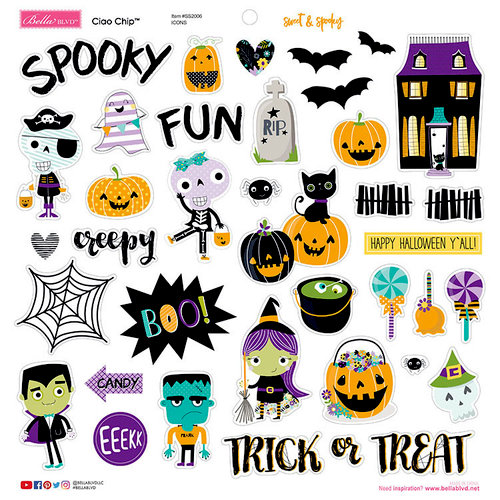 Bella Blvd - Sweet and Spooky Collection - Halloween - Ciao Chip - Self Adhesive Chipboard - Icons