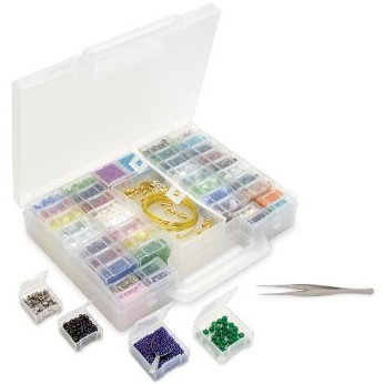 Beadalon - Jewelry - Bead Organizer - 52 Compartment Carrying Case with Bead Scoop and Tweezers