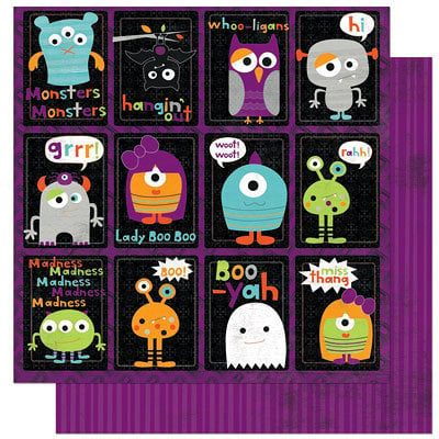 Bo Bunny Press - Whoo-ligans Collection - Halloween - 12 x 12 Double Sided Paper - Whoo-ligans Monsters