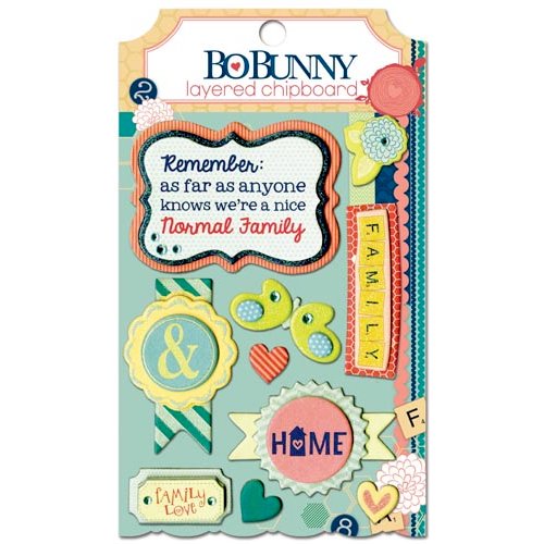 Bo Bunny - Family Is Collection - Layered Chipboard Stickers with Glitter and Jewel Accents
