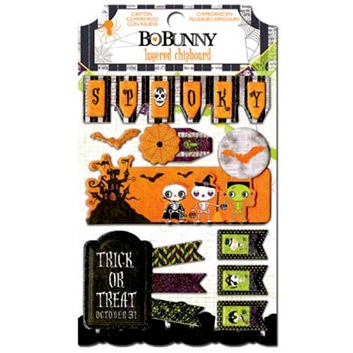 Bo Bunny - Fright Delight Collection - Halloween - Layered Chipboard Stickers with Glitter and Jewel Accents