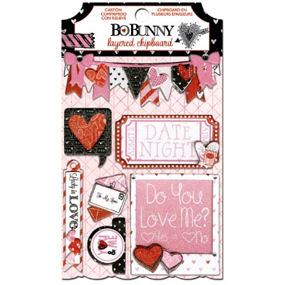 Bo Bunny - Head Over Heels Collection - Layered Chipboard Stickers with Glitter and Jewel Accents