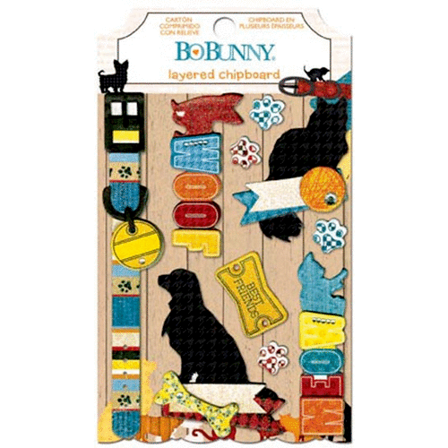 Bo Bunny - Happy Tails Collection - Layered Chipboard Stickers with Glitter and Jewel Accents