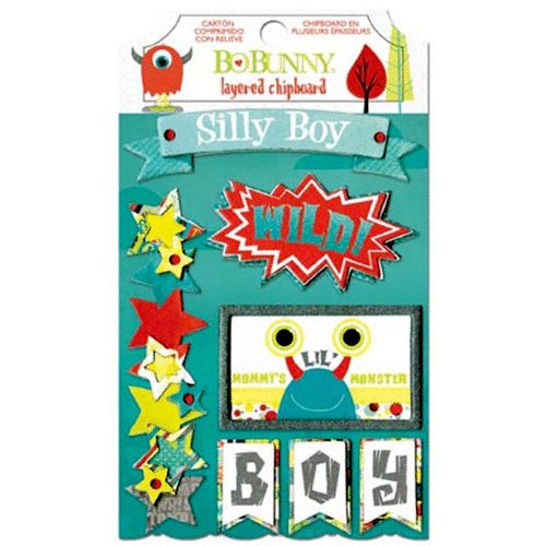 Bo Bunny - Our Lil Monster Collection - Layered Chipboard Stickers with Glitter and Jewel Accents