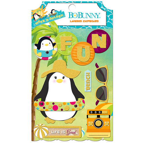 BoBunny - Make A Splash Collection - Layered Chipboard Stickers with Glitter Accents