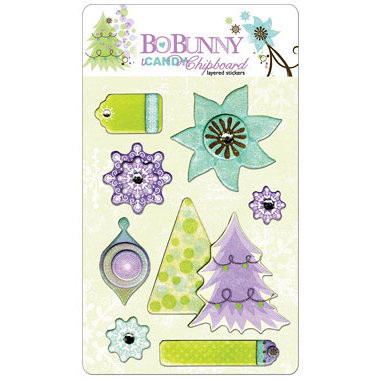 Bo Bunny Press - Winter Joy Collection - Christmas - I Candy Chipboard - Layered Stickers with Glitter Accents