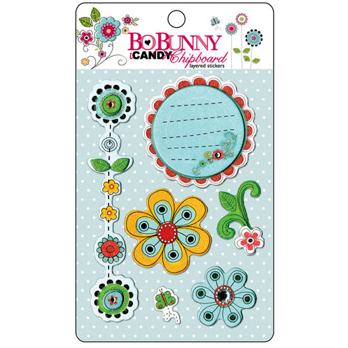 Bo Bunny Press - Petal Pushers Collection - I Candy Chipboard - Layered Stickers with Glitter and Jewel Accents, CLEARANCE