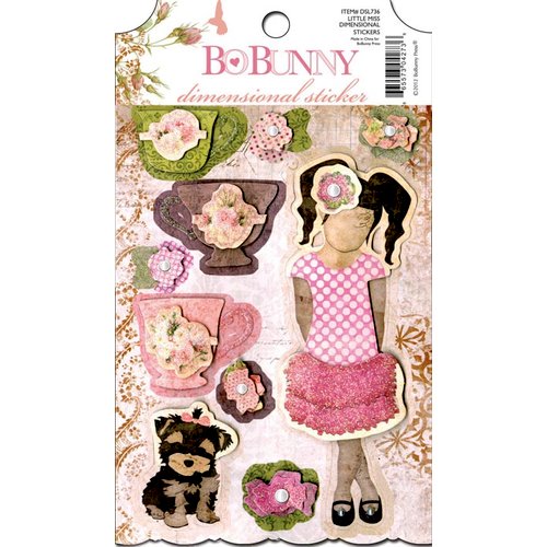 Bo Bunny - Little Miss Collection - 3 Dimensional Stickers with Glitter and Jewel Accents