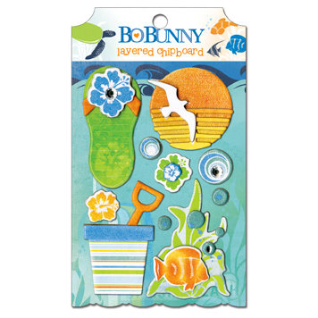 Bo Bunny Press - Barefoot and Bliss Collection - Layered Chipboard Stickers with Glitter and Jewel Accents
