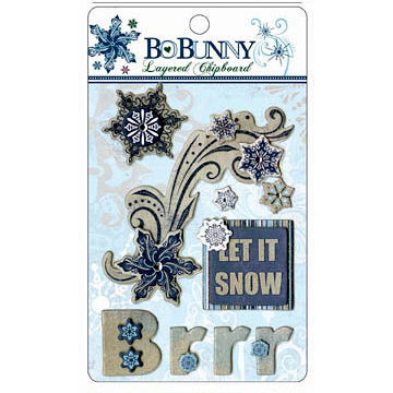 Bo Bunny Press - Midnight Frost Collection - Christmas - Layered Chipboard Stickers with Glitter and Jewel Accents, BRAND NEW